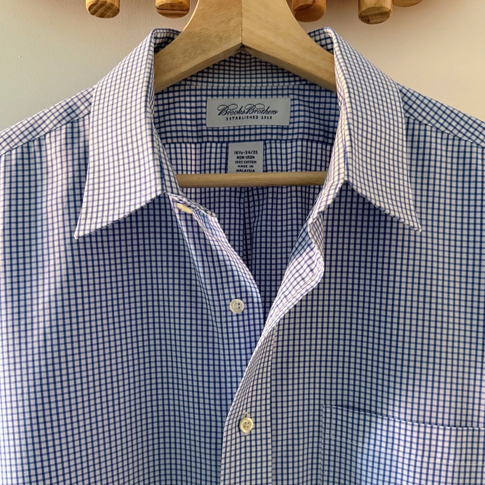 Brooks Brothers Blue Check Dress Shirt 16.5 34/35 XL 100% Cotton - Picture 1 of 4